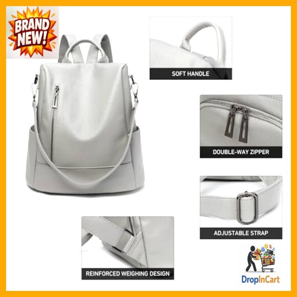 Convertible Anti-Theft Backpack PU Leather Lightweight Water-Resistant Laptop